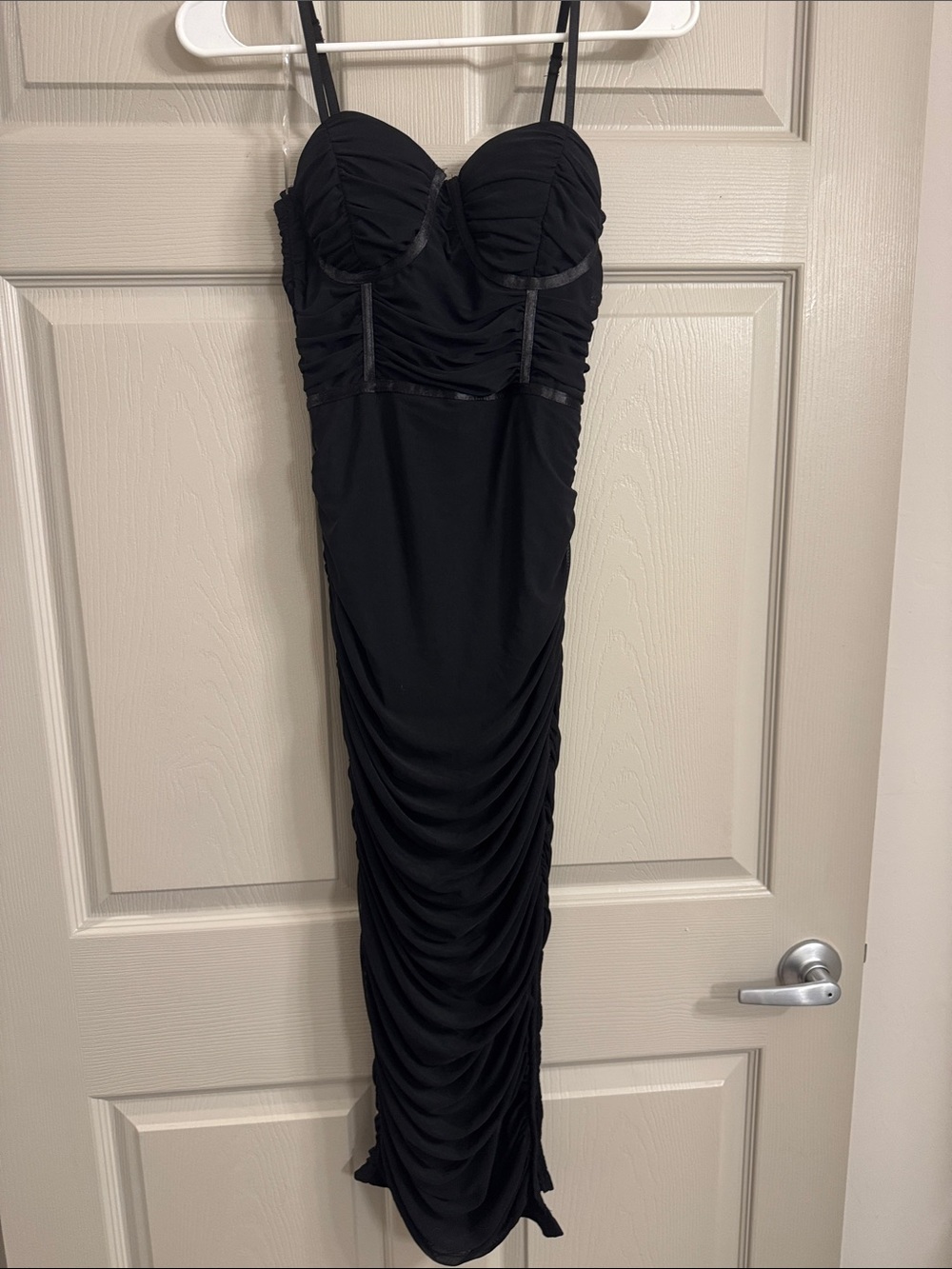 Elegant Black Ruched Bustier Midi Dress